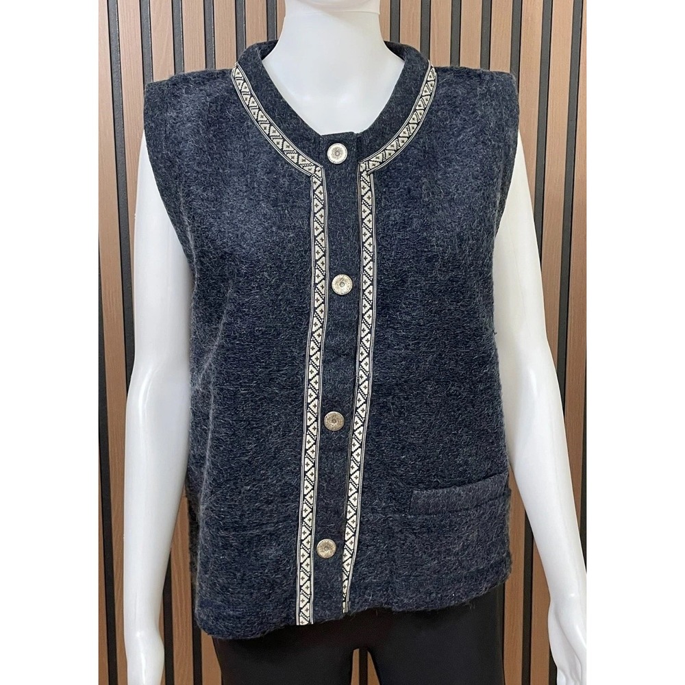 Sierra Sport Women's M Navy‎ Blue Mohair Sweater Vest Button Front Nordic